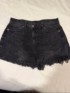 American Eagle Outfitters Black Distressed Frayed Denim Shorts